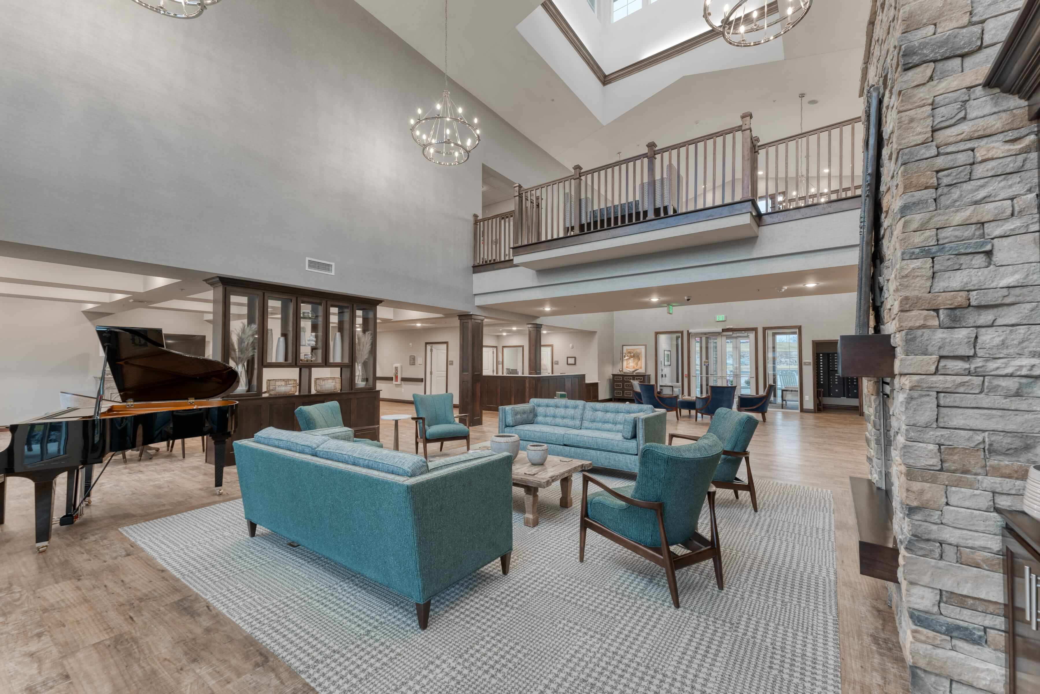 Modern furniture compliments the open floor plan of this Brahms construction projects