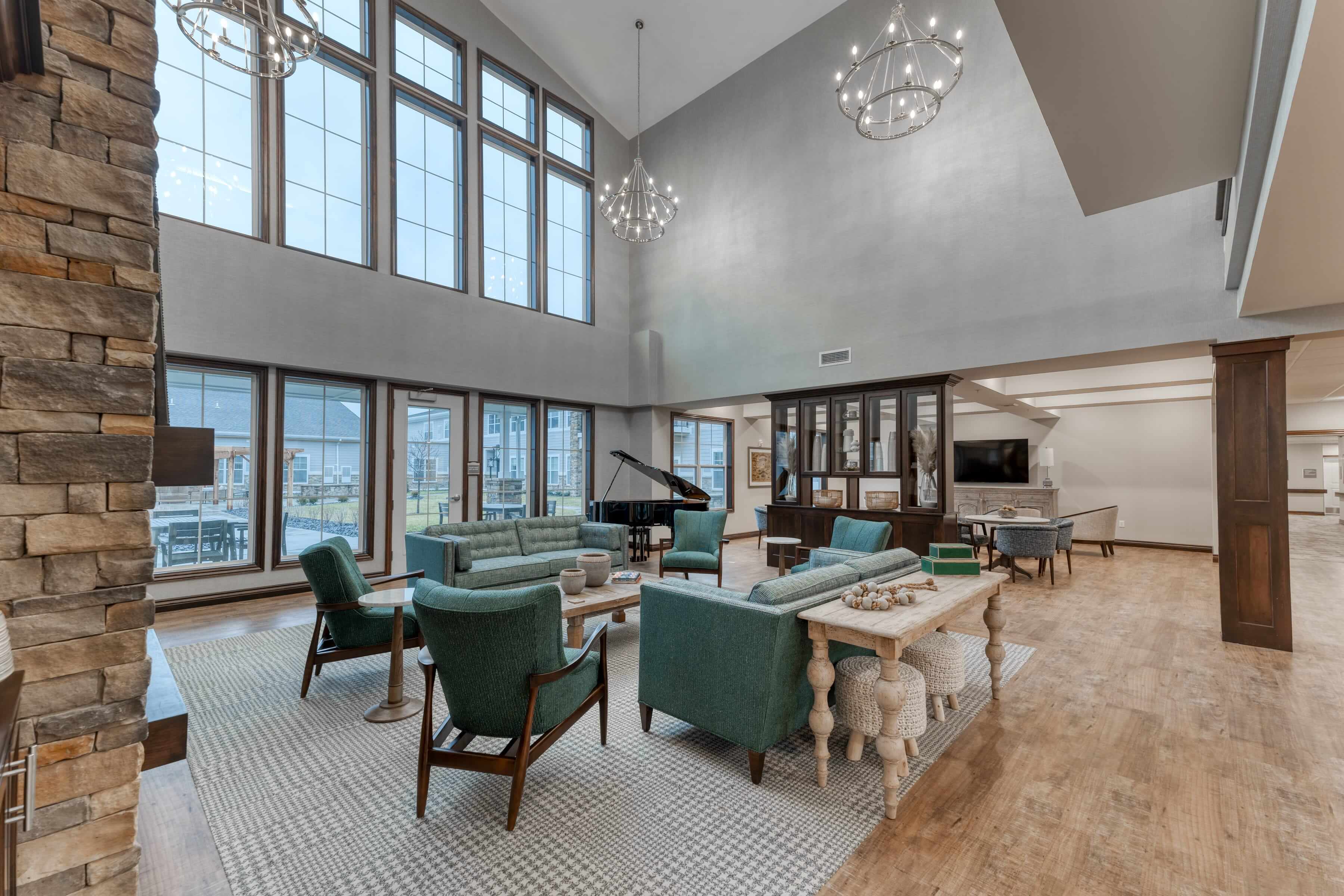 Oversized windows provide natural light to the entire lobby area